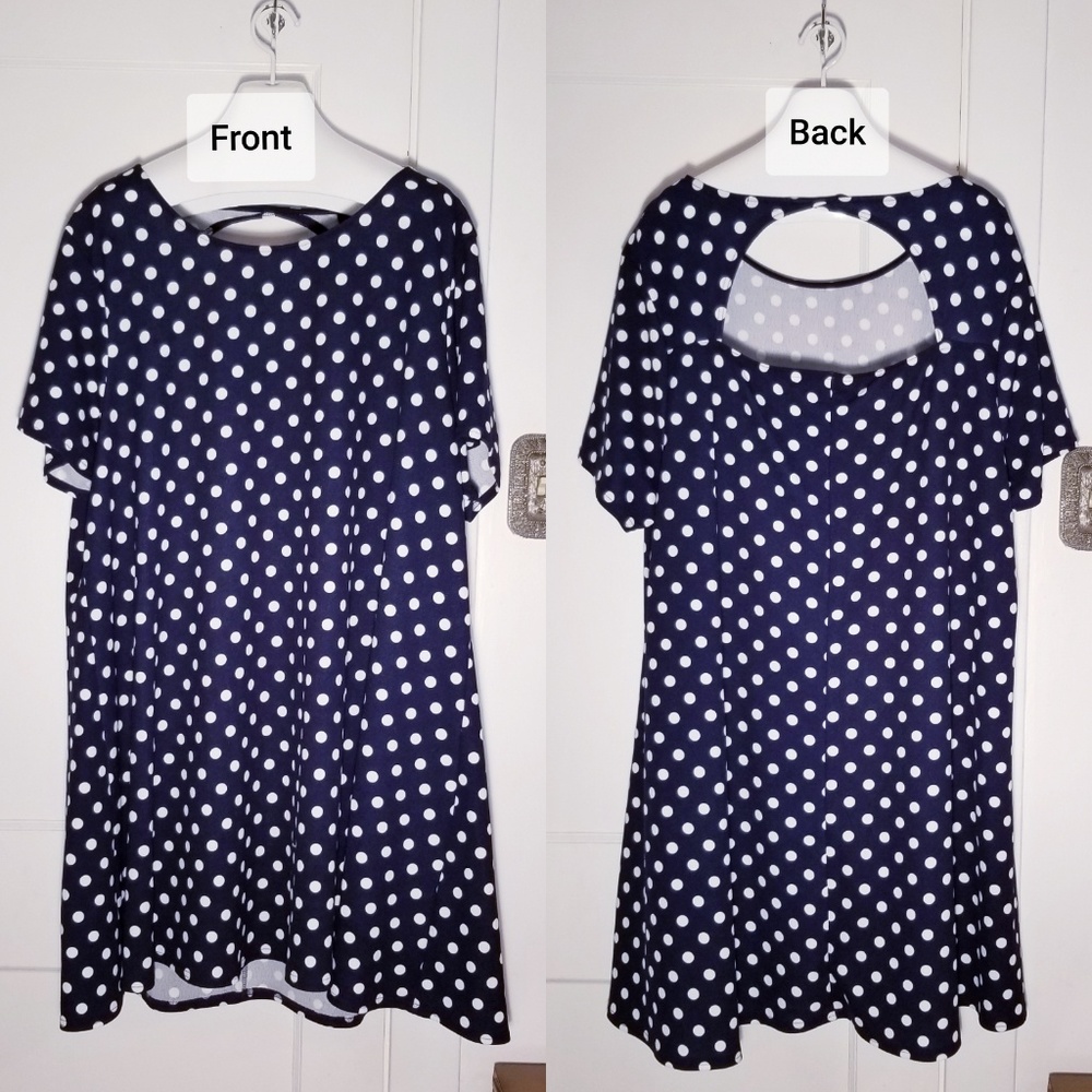 Navy & White Polka Dot Swing Dress Sz 26/28